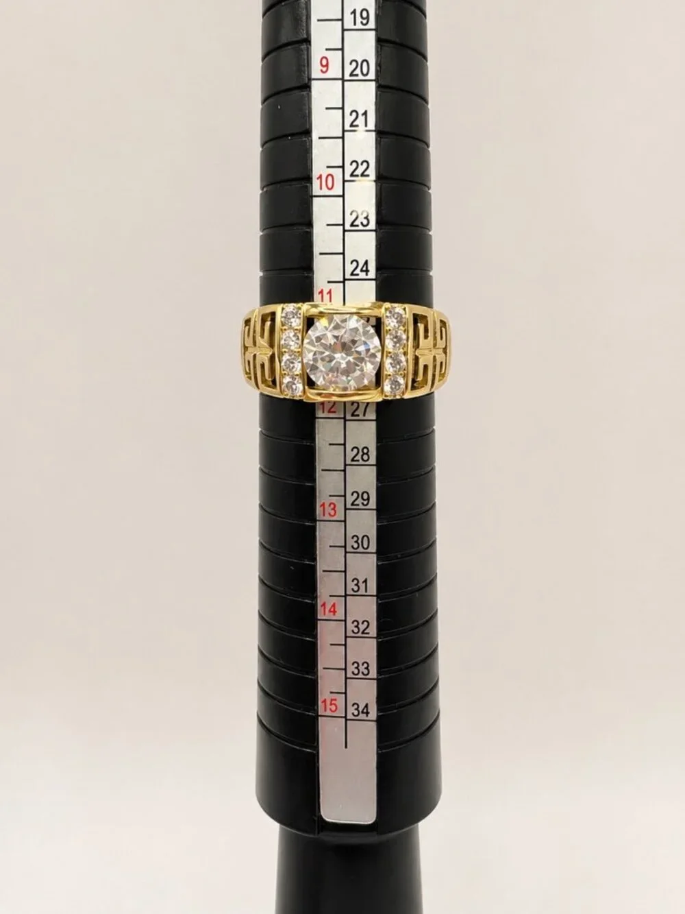 Men's 14K Gold Plated Greek Key Ring -  Iced CZ Statement Band - Brand New!